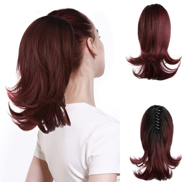 Burgundy Claw Clip in Hair Extensions